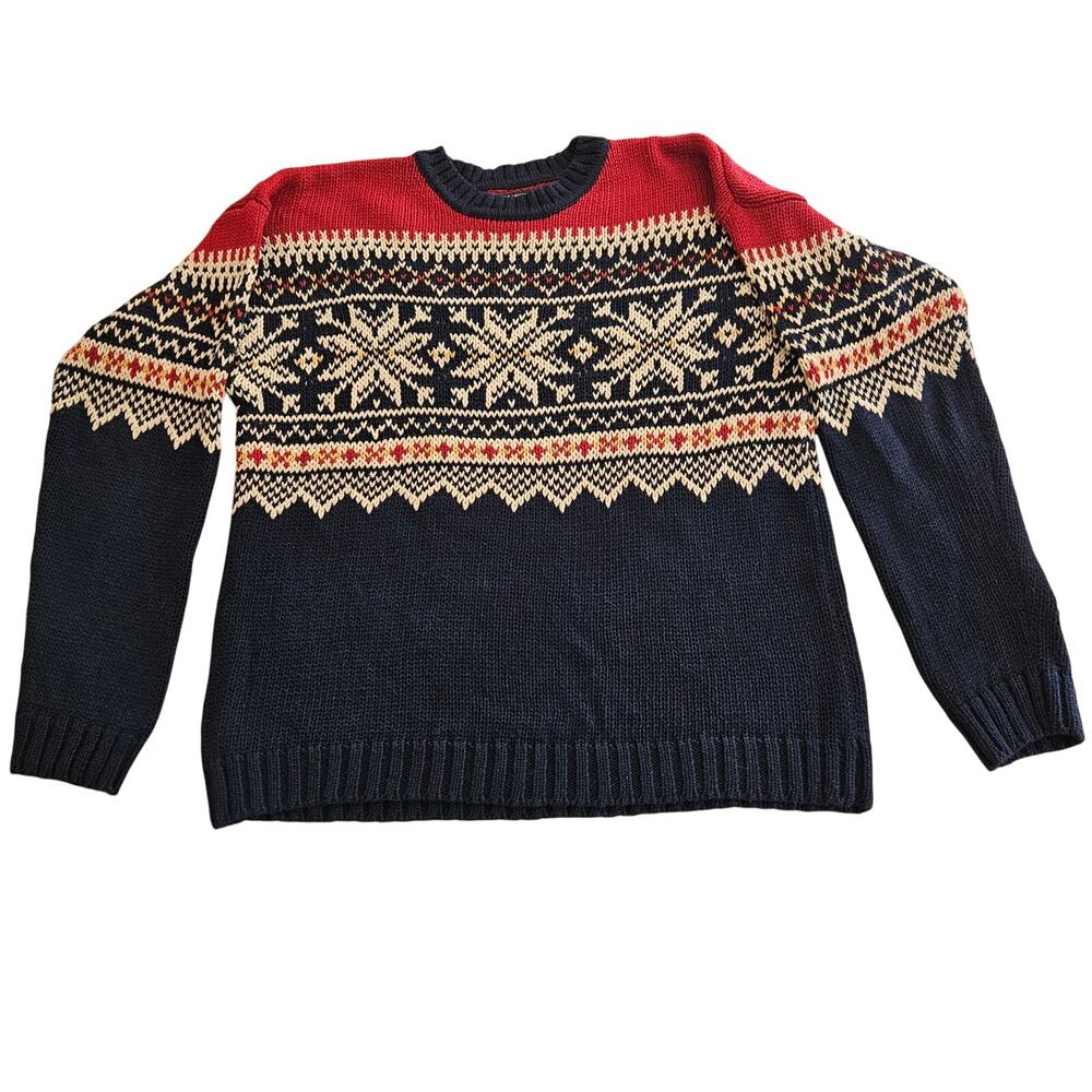 Vintage Abercrombie & Fitch Mens Red Navy Fair Isle Sweater Cotton Blend Sz M